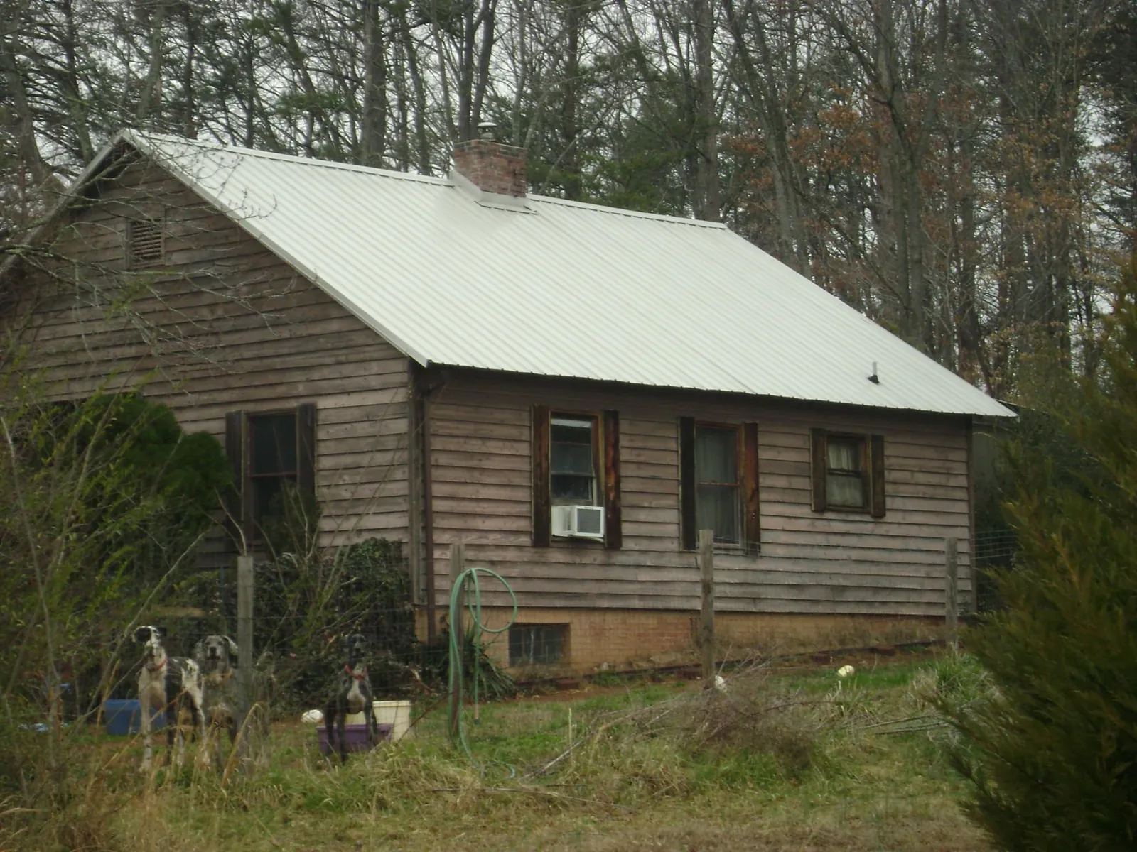 White metal roof on an old wood sided farmhouse, from a Metal Roof Installation job in Ten Mile